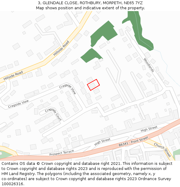 3, GLENDALE CLOSE, ROTHBURY, MORPETH, NE65 7YZ: Location map and indicative extent of plot