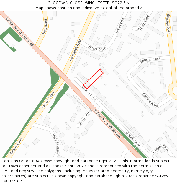 3, GODWIN CLOSE, WINCHESTER, SO22 5JN: Location map and indicative extent of plot