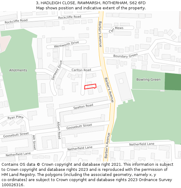 3, HADLEIGH CLOSE, RAWMARSH, ROTHERHAM, S62 6FD: Location map and indicative extent of plot