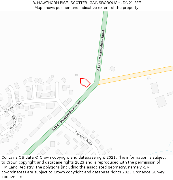 3, HAWTHORN RISE, SCOTTER, GAINSBOROUGH, DN21 3FE: Location map and indicative extent of plot