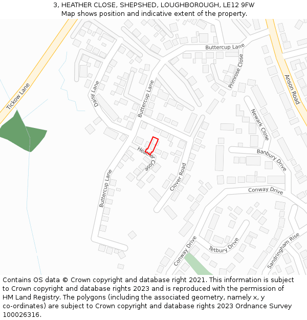 3, HEATHER CLOSE, SHEPSHED, LOUGHBOROUGH, LE12 9FW: Location map and indicative extent of plot