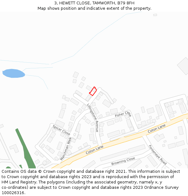 3, HEWETT CLOSE, TAMWORTH, B79 8FH: Location map and indicative extent of plot