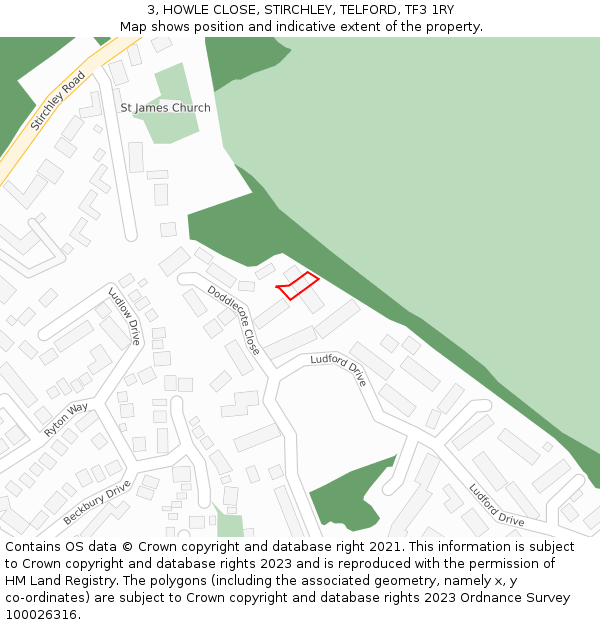 3, HOWLE CLOSE, STIRCHLEY, TELFORD, TF3 1RY: Location map and indicative extent of plot