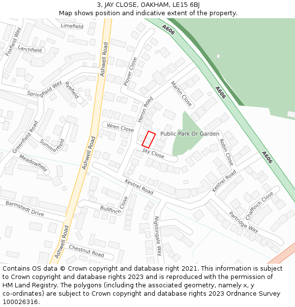 3, JAY CLOSE, OAKHAM, LE15 6BJ: Location map and indicative extent of plot