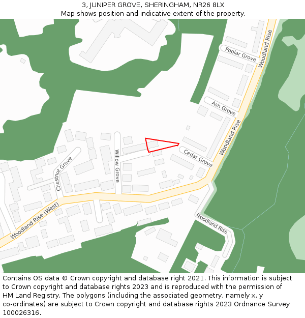 3, JUNIPER GROVE, SHERINGHAM, NR26 8LX: Location map and indicative extent of plot