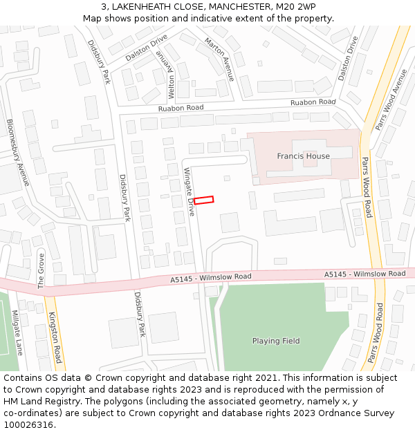 3, LAKENHEATH CLOSE, MANCHESTER, M20 2WP: Location map and indicative extent of plot