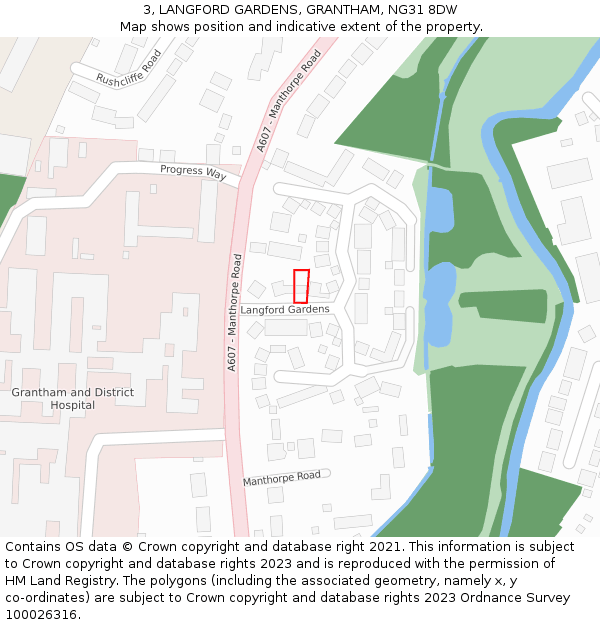 3, LANGFORD GARDENS, GRANTHAM, NG31 8DW: Location map and indicative extent of plot