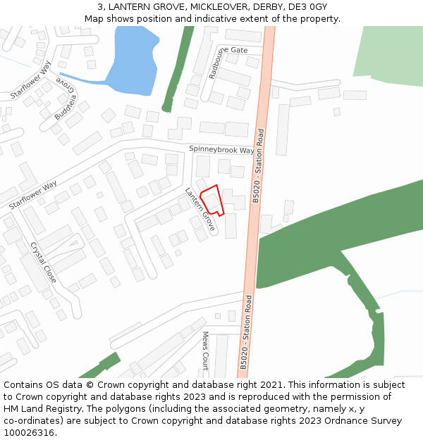 3, LANTERN GROVE, MICKLEOVER, DERBY, DE3 0GY: Location map and indicative extent of plot