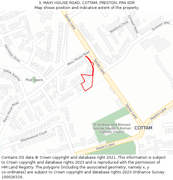 3, MAXY HOUSE ROAD, COTTAM, PRESTON, PR4 0DR: Location map and indicative extent of plot