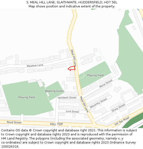 3, MEAL HILL LANE, SLAITHWAITE, HUDDERSFIELD, HD7 5EL: Location map and indicative extent of plot