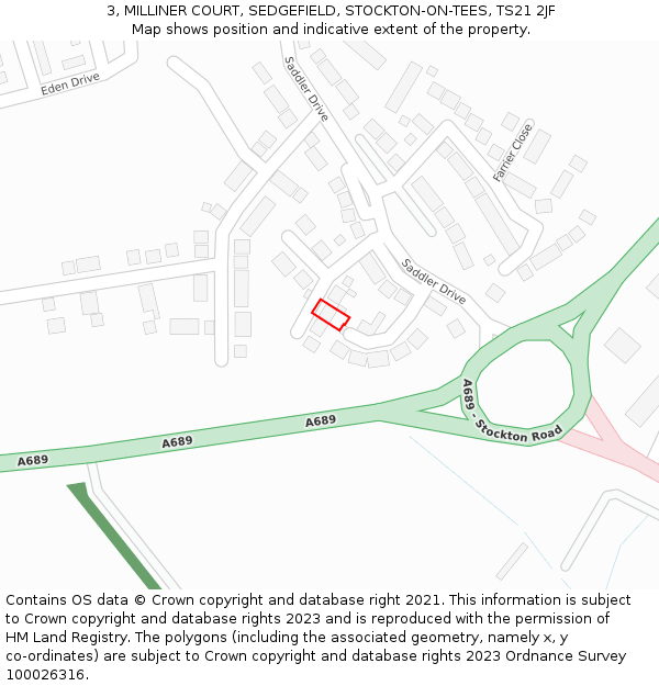 3, MILLINER COURT, SEDGEFIELD, STOCKTON-ON-TEES, TS21 2JF: Location map and indicative extent of plot