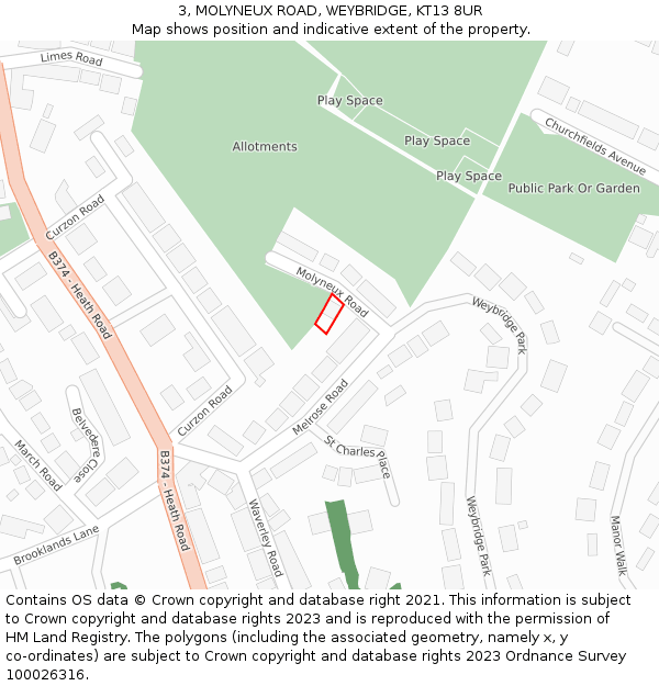 3, MOLYNEUX ROAD, WEYBRIDGE, KT13 8UR: Location map and indicative extent of plot