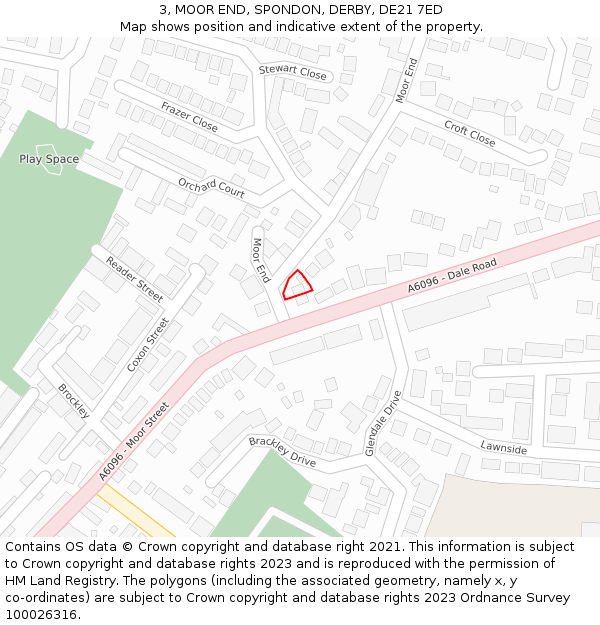 3, MOOR END, SPONDON, DERBY, DE21 7ED: Location map and indicative extent of plot