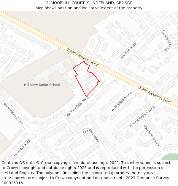 3, MOORHILL COURT, SUNDERLAND, SR2 9DE: Location map and indicative extent of plot