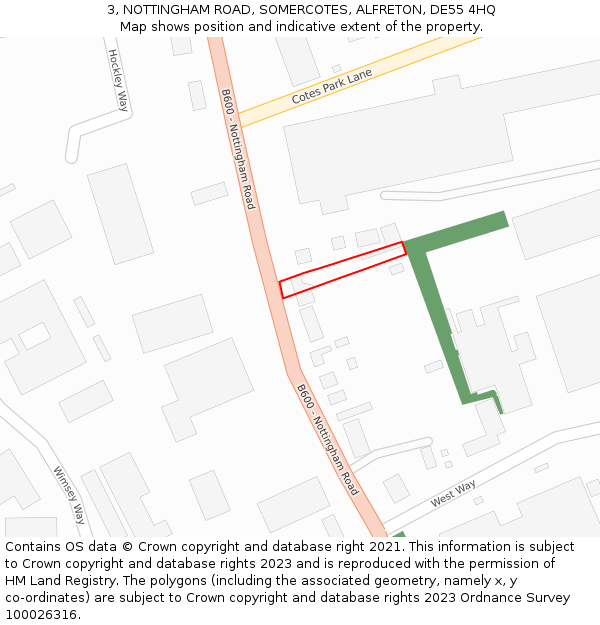 3, NOTTINGHAM ROAD, SOMERCOTES, ALFRETON, DE55 4HQ: Location map and indicative extent of plot