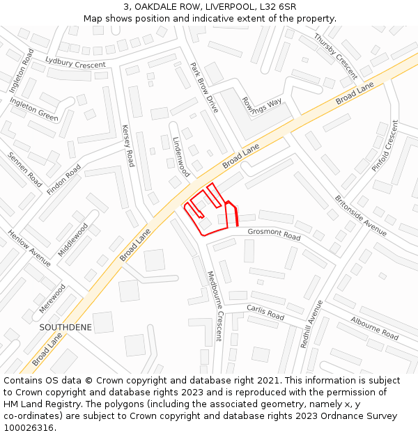 3, OAKDALE ROW, LIVERPOOL, L32 6SR: Location map and indicative extent of plot