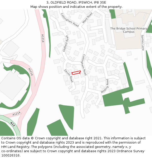 3, OLDFIELD ROAD, IPSWICH, IP8 3SE: Location map and indicative extent of plot