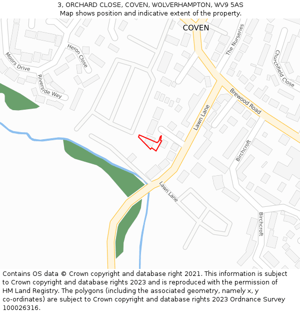 3, ORCHARD CLOSE, COVEN, WOLVERHAMPTON, WV9 5AS: Location map and indicative extent of plot