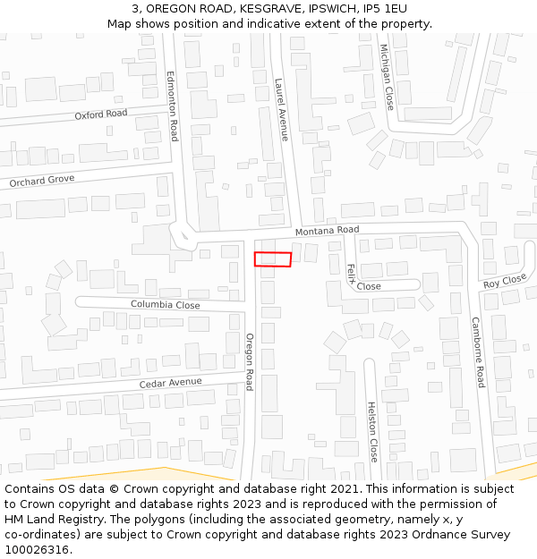 3, OREGON ROAD, KESGRAVE, IPSWICH, IP5 1EU: Location map and indicative extent of plot