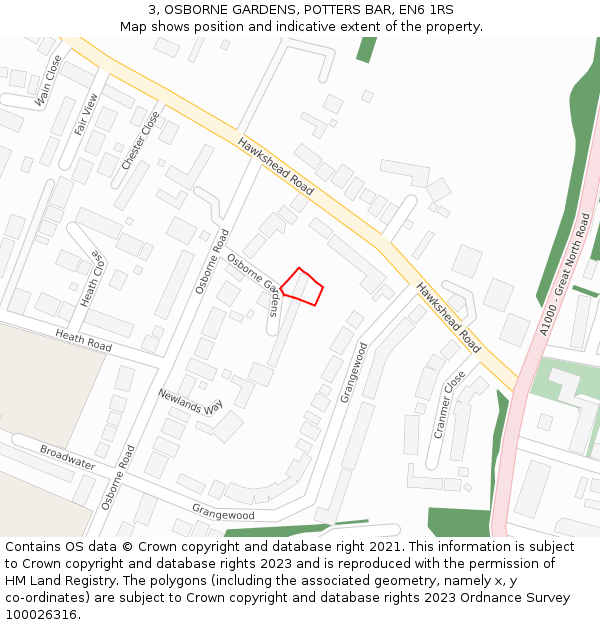 3, OSBORNE GARDENS, POTTERS BAR, EN6 1RS: Location map and indicative extent of plot