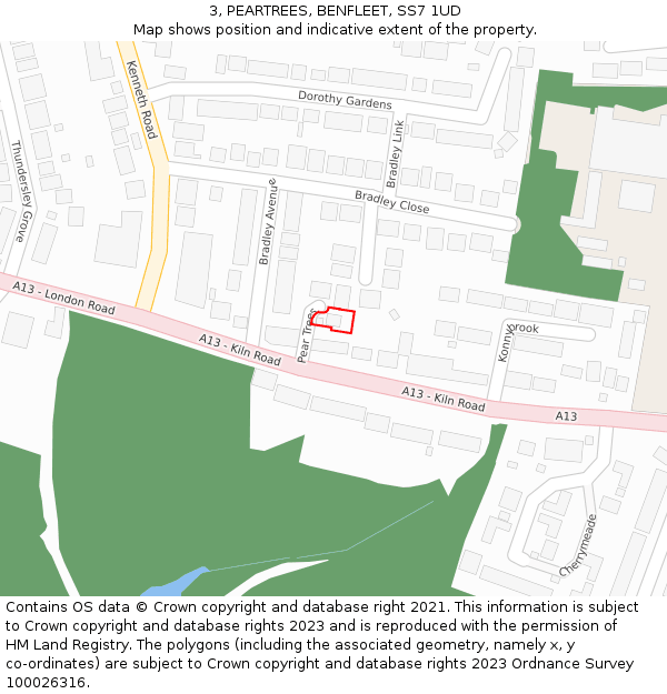 3, PEARTREES, BENFLEET, SS7 1UD: Location map and indicative extent of plot