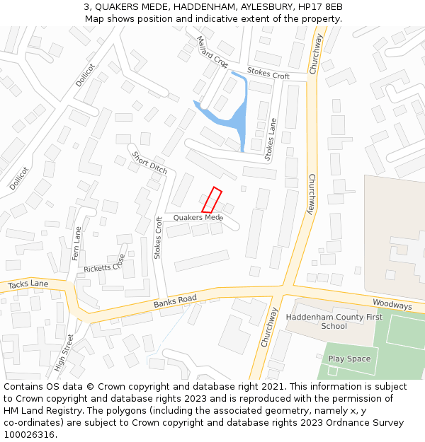 3, QUAKERS MEDE, HADDENHAM, AYLESBURY, HP17 8EB: Location map and indicative extent of plot