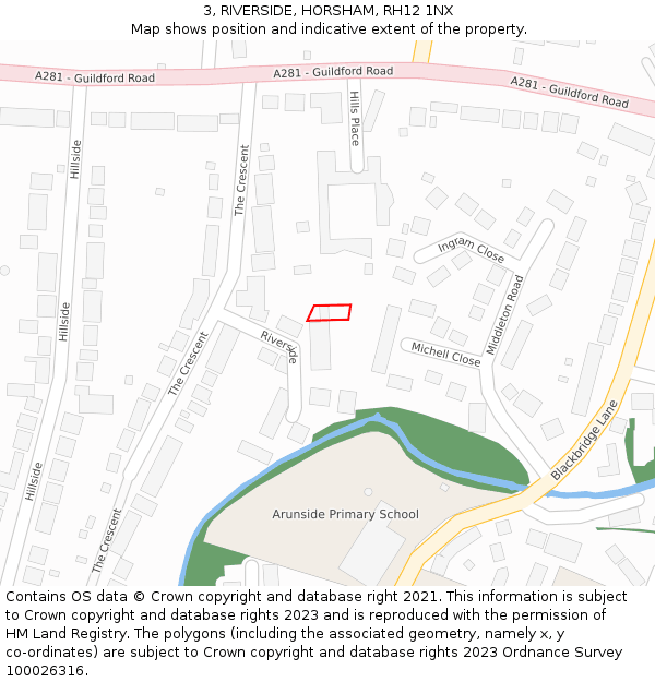 3, RIVERSIDE, HORSHAM, RH12 1NX: Location map and indicative extent of plot