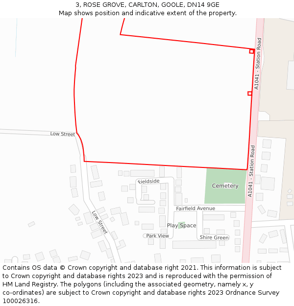 3, ROSE GROVE, CARLTON, GOOLE, DN14 9GE: Location map and indicative extent of plot