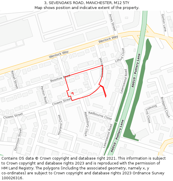 3, SEVENOAKS ROAD, MANCHESTER, M12 5TY: Location map and indicative extent of plot