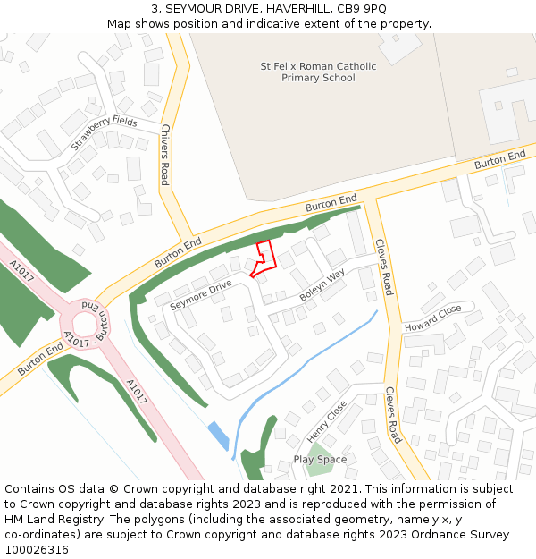 3, SEYMOUR DRIVE, HAVERHILL, CB9 9PQ: Location map and indicative extent of plot