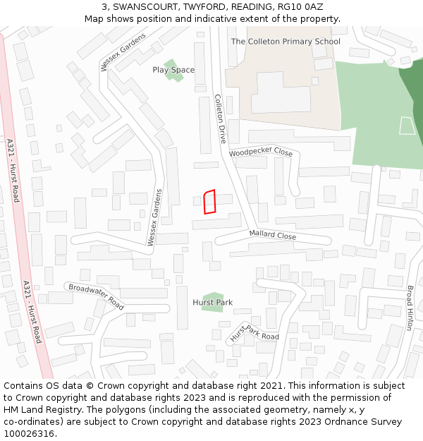 3, SWANSCOURT, TWYFORD, READING, RG10 0AZ: Location map and indicative extent of plot