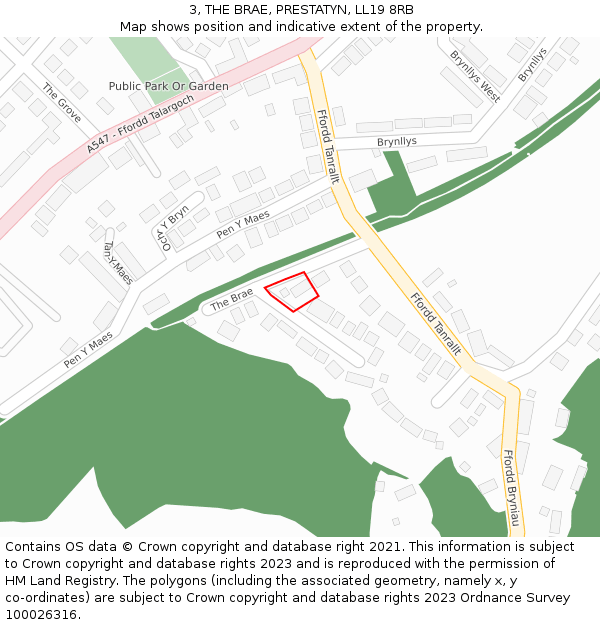 3, THE BRAE, PRESTATYN, LL19 8RB: Location map and indicative extent of plot