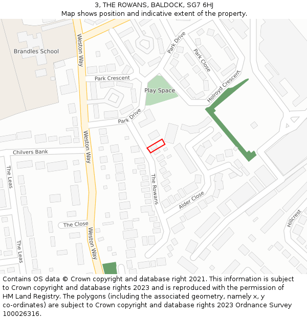 3, THE ROWANS, BALDOCK, SG7 6HJ: Location map and indicative extent of plot