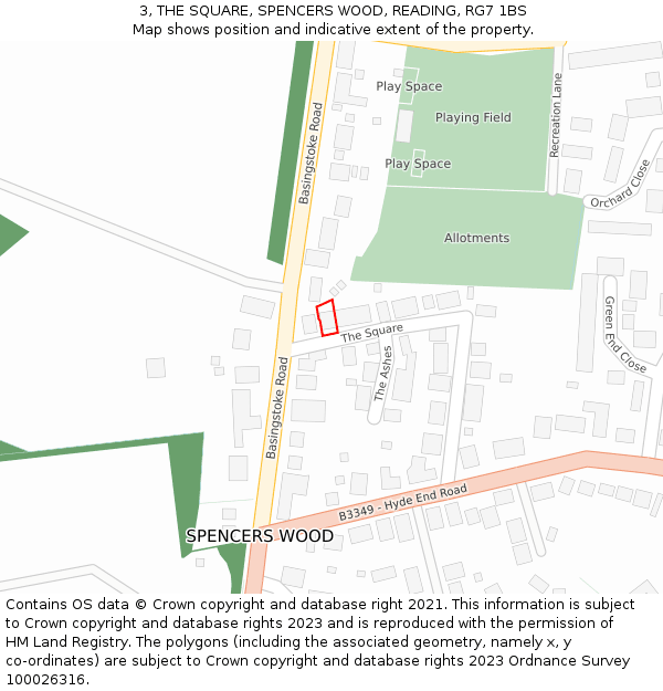 3, THE SQUARE, SPENCERS WOOD, READING, RG7 1BS: Location map and indicative extent of plot