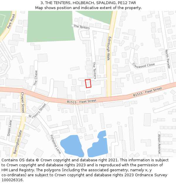 3, THE TENTERS, HOLBEACH, SPALDING, PE12 7AR: Location map and indicative extent of plot