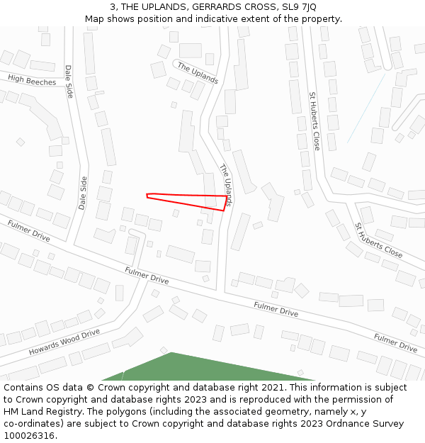 3, THE UPLANDS, GERRARDS CROSS, SL9 7JQ: Location map and indicative extent of plot