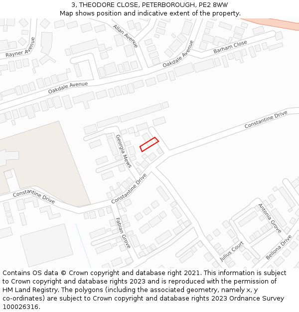 3, THEODORE CLOSE, PETERBOROUGH, PE2 8WW: Location map and indicative extent of plot