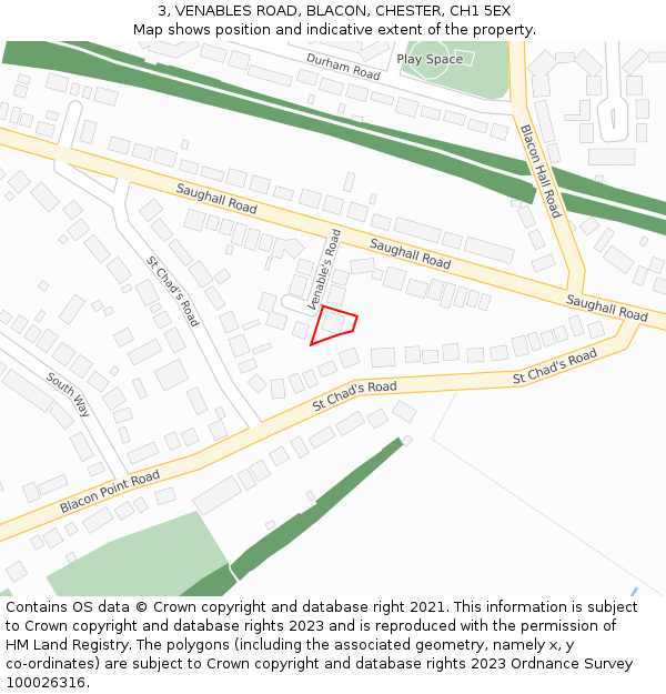 3, VENABLES ROAD, BLACON, CHESTER, CH1 5EX: Location map and indicative extent of plot