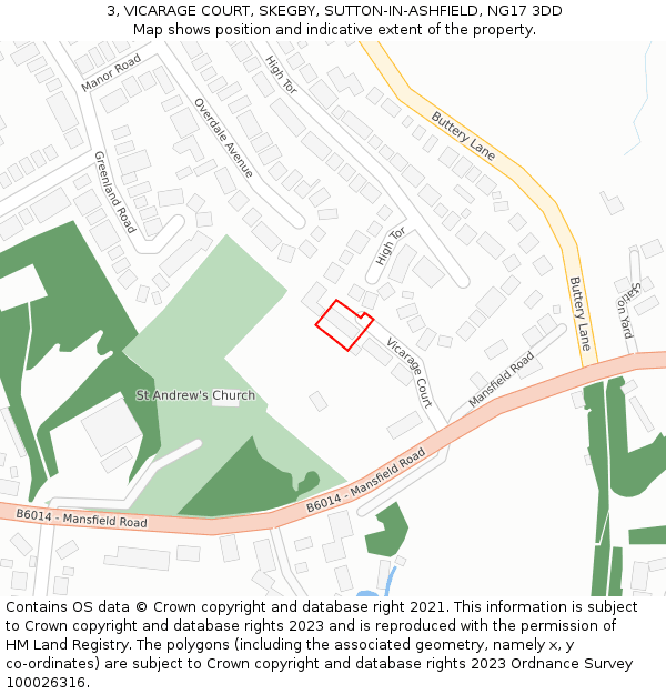 3, VICARAGE COURT, SKEGBY, SUTTON-IN-ASHFIELD, NG17 3DD: Location map and indicative extent of plot