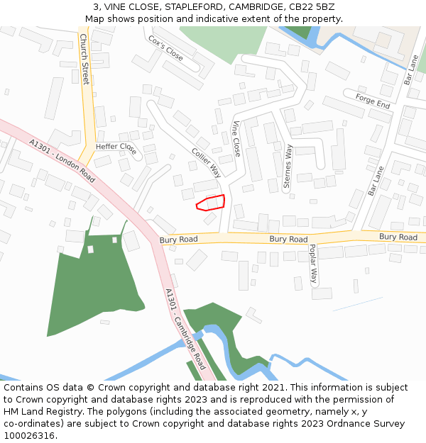 3, VINE CLOSE, STAPLEFORD, CAMBRIDGE, CB22 5BZ: Location map and indicative extent of plot