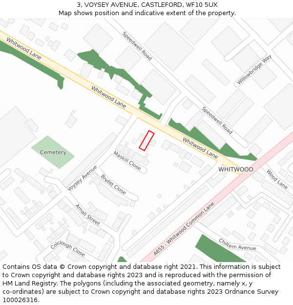 3, VOYSEY AVENUE, CASTLEFORD, WF10 5UX: Location map and indicative extent of plot