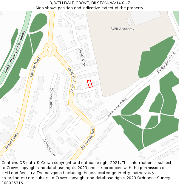 3, WELLDALE GROVE, BILSTON, WV14 0UZ: Location map and indicative extent of plot