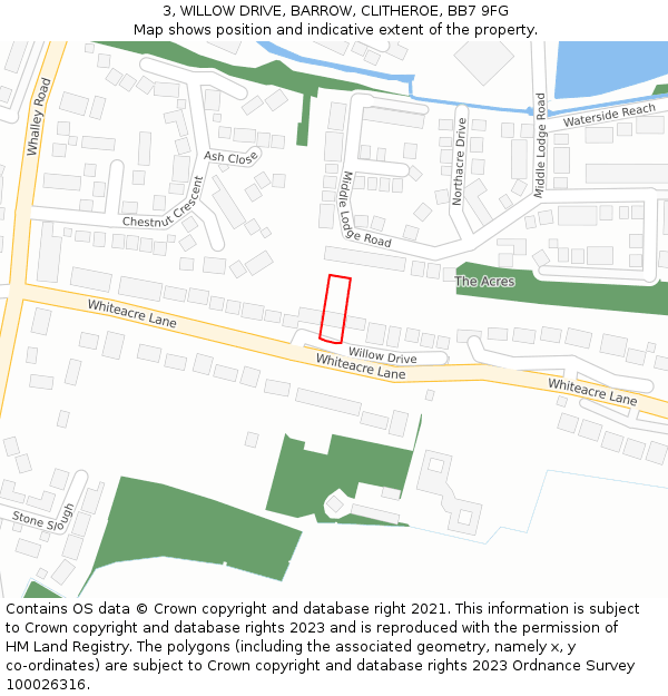 3, WILLOW DRIVE, BARROW, CLITHEROE, BB7 9FG: Location map and indicative extent of plot