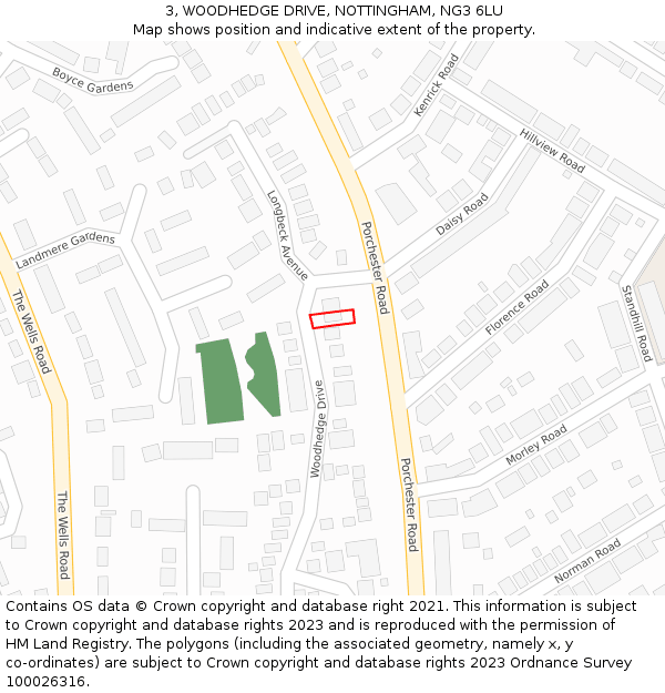 3, WOODHEDGE DRIVE, NOTTINGHAM, NG3 6LU: Location map and indicative extent of plot