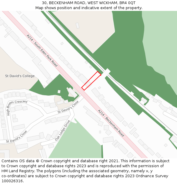 30, BECKENHAM ROAD, WEST WICKHAM, BR4 0QT: Location map and indicative extent of plot