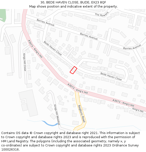 30, BEDE HAVEN CLOSE, BUDE, EX23 8QF: Location map and indicative extent of plot