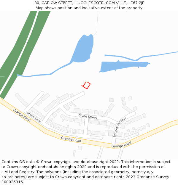 30, CATLOW STREET, HUGGLESCOTE, COALVILLE, LE67 2JF: Location map and indicative extent of plot