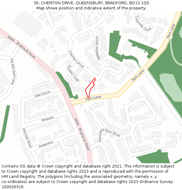 30, CHERITON DRIVE, QUEENSBURY, BRADFORD, BD13 1QS: Location map and indicative extent of plot