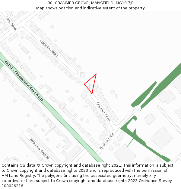 30, CRANMER GROVE, MANSFIELD, NG19 7JR: Location map and indicative extent of plot