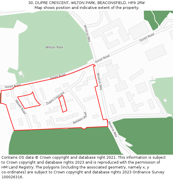 30, DUPRE CRESCENT, WILTON PARK, BEACONSFIELD, HP9 2RW: Location map and indicative extent of plot